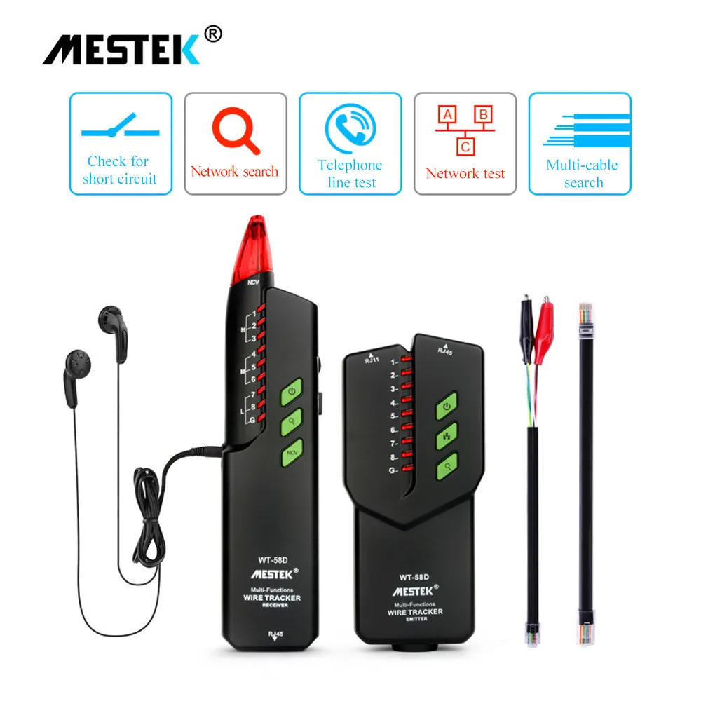 MESTEK RJ45 RJ11 لا تدخل سلك الهاتف الراسم المقتفي الحبر شبكة إيثرنت محلية كابل اختبار NVC كاشف خط مكتشف