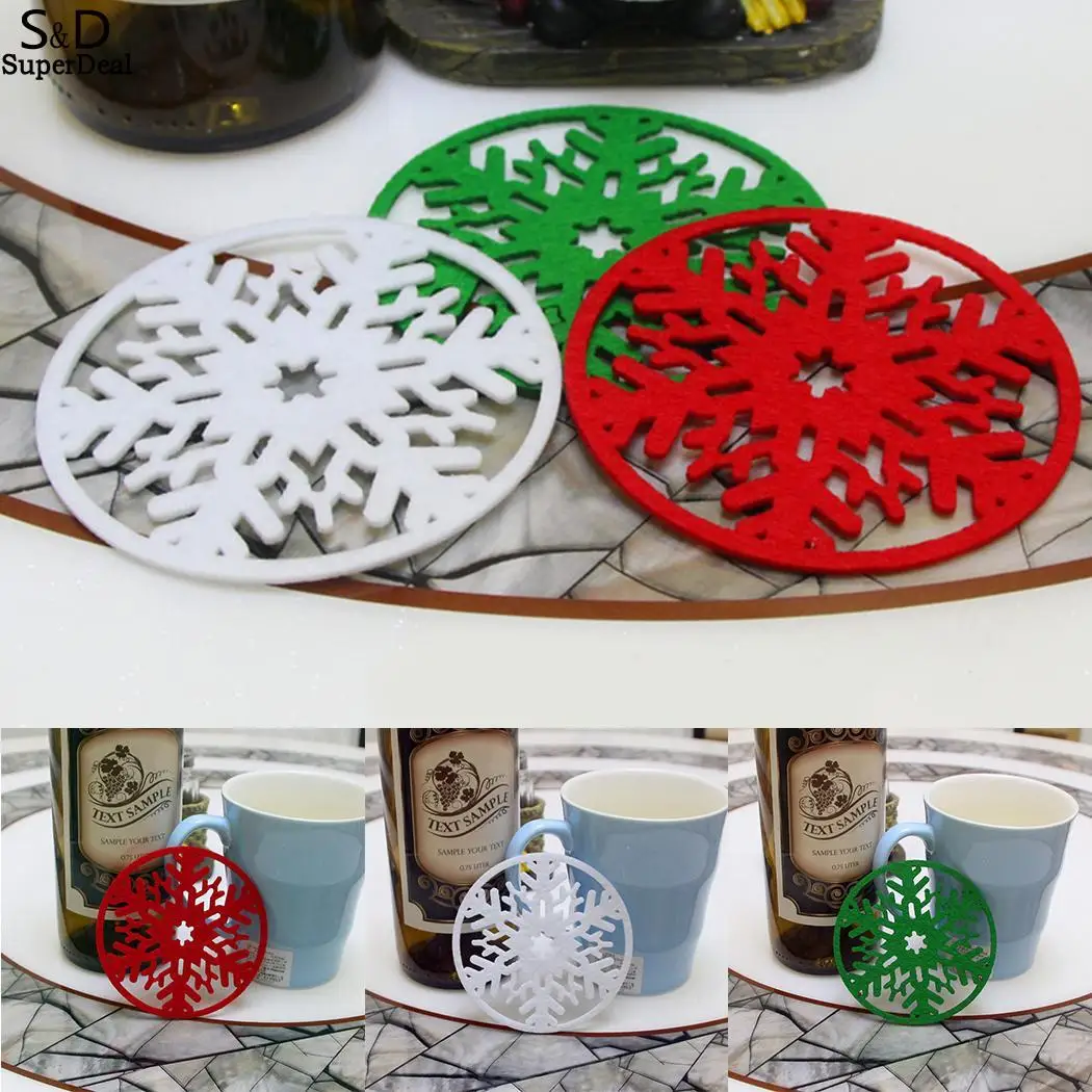 Красный полый Рождественский круглый снежинки белый для украшения чашки зеленый домашний коврик