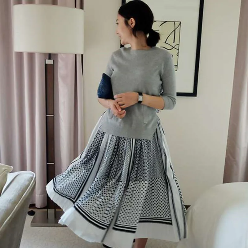 

[EWQ] 2019 Spring Summer Round Collar Warist Sleeve Fake Two Piece Patchwork Japan Style Style Dress Women AE24501