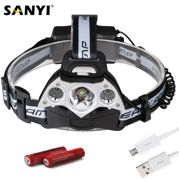 

Sanyi XML T6+2*XPE LED Headlight White Light Head Torch USB Charging 18650 Headlamp Camping Fishing Flashlight With SOS Whistle