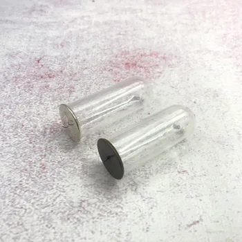 

50pcs/lot 50x20mm Hollow glass tube with 6 color setting base set glass vials pendant glass bottle necklace jewelry findings
