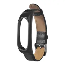 Сменный кожаный ремешок на запястье для Xiaomi Mi Band 2 Металлический Чехол черный