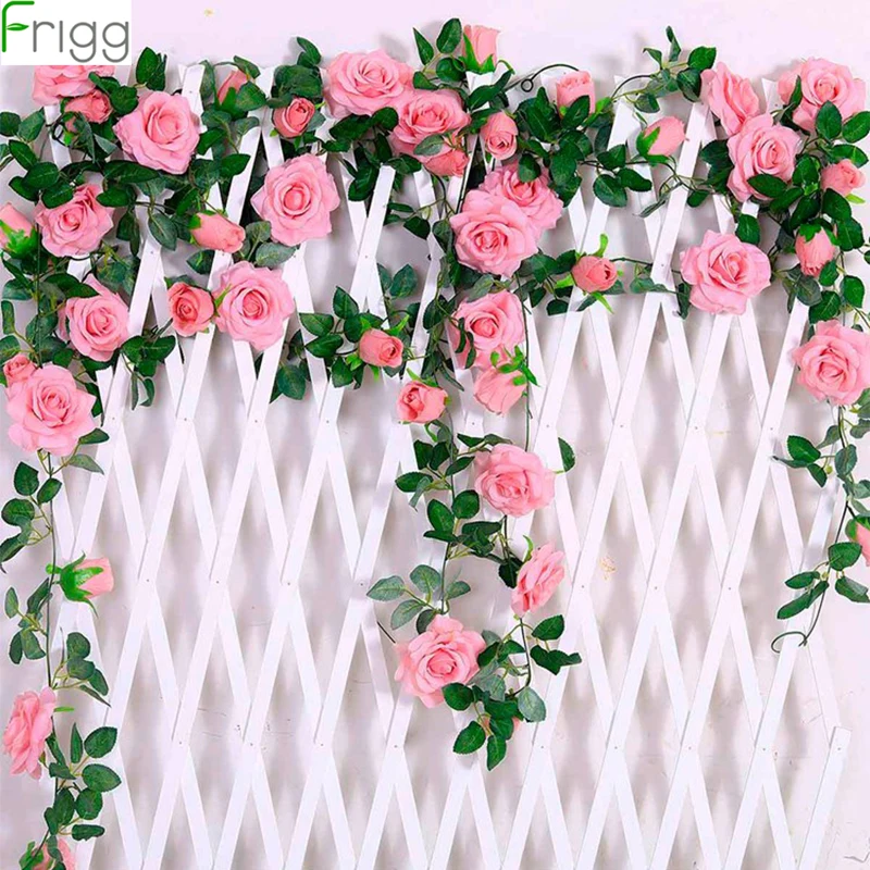 

Frigg 2.4M/lot Silk Rose Flower With Ivy Vine Artificial Flowers for Home Wedding Decor Decorative Artificial Flower Garland