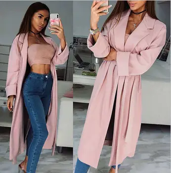 

Women Trench Long Sleeve Cardigan Loose Casual Outwear Coat Tops Autumn Fashion Women Long Tops Overcoat