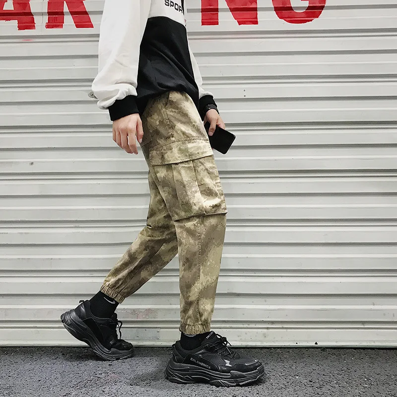 

spring Men's New Cotton Camouflage Printing Pocket Design Trousers Loose Streetwear Joggers military sweatpants cargo pants men
