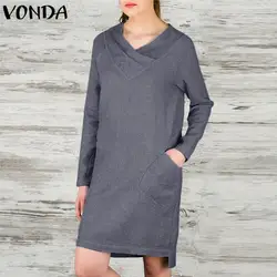 VONDA 2019 5XL женское ретро платье с длинным рукавом Футболка для беременных платье повседневное свободное по колено Vestidos плюс размер