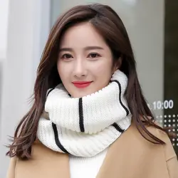 Корейский модный шарф для женщин вязаный шейный платок контраст полосатый круглый воротник клобук средства ухода за кожей шеи Теплый
