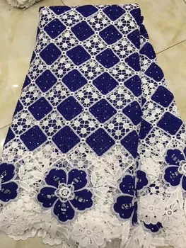 

High quality Rhinestines African Guipure swiss cord lace fabric for dress,nigerian royal bluewater Soluble Print lace 5y/lot