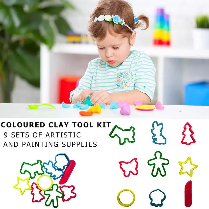 

9pcs/Set Plastic Polymer Modeling Clay Mold Dough Mould Kids DIY Pottery Art Craft Shaper Tools stamps for scrapbooking