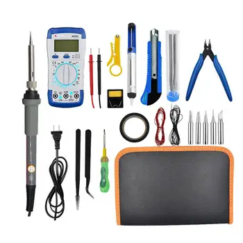 

Electric Soldering Iron Tin Kit with Adjustable Temperature Tool Box Digital Multimeter Soldering Iron Tips Anti-static Tweezers