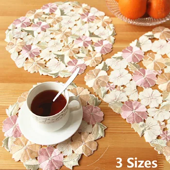 

Luxury Lace Hollow Out Embroidered Flowers Coffee Mug Coaster Christmas Round Placemat Tableware Mats For Kitchen Dining Table