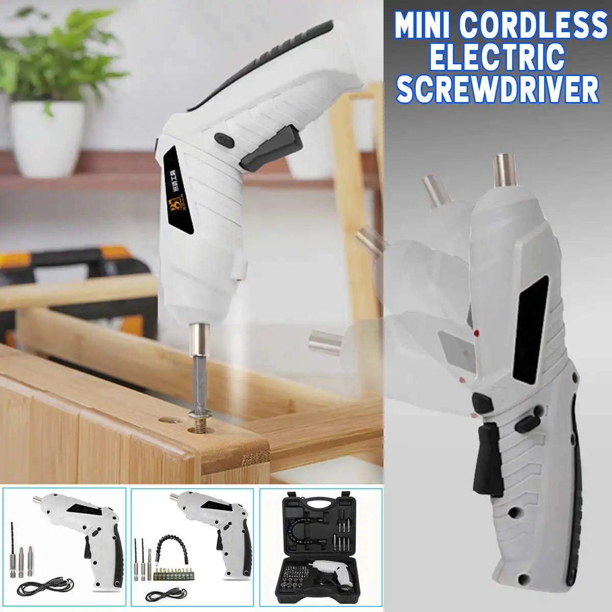 

Mini Cordless Electric Screwdriver USB Rechargeable Drill Driver With Work Light Multifunction Two Grip Mode Stadnard/Reverse