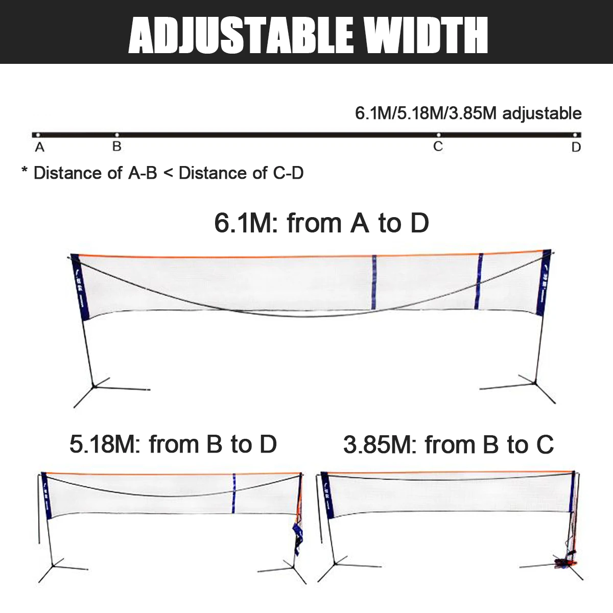 Спортивная сетка для бадминтона, тенниса, волейбола, портативная, высота, ширина, Adujstable Battledore, набор, сетка с опорной рамой, подставка, чехол для хранения