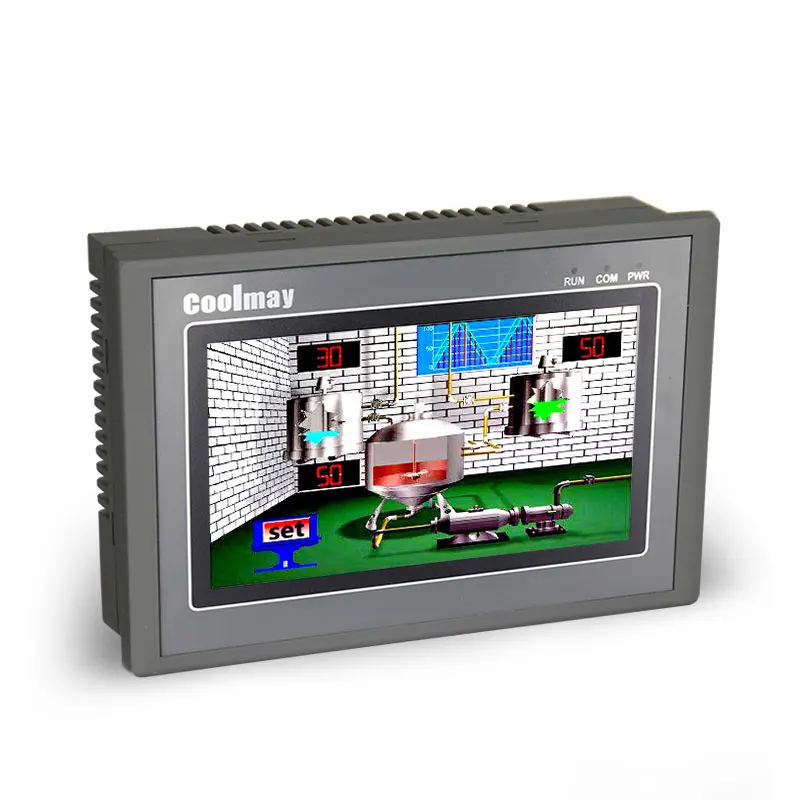 

Coolmay EX3G-70KH-24MR-2AD-PT100-485P-WP hmi plc all-in-one 7 inch touchscreen 12di 12do relay output with ethernet port
