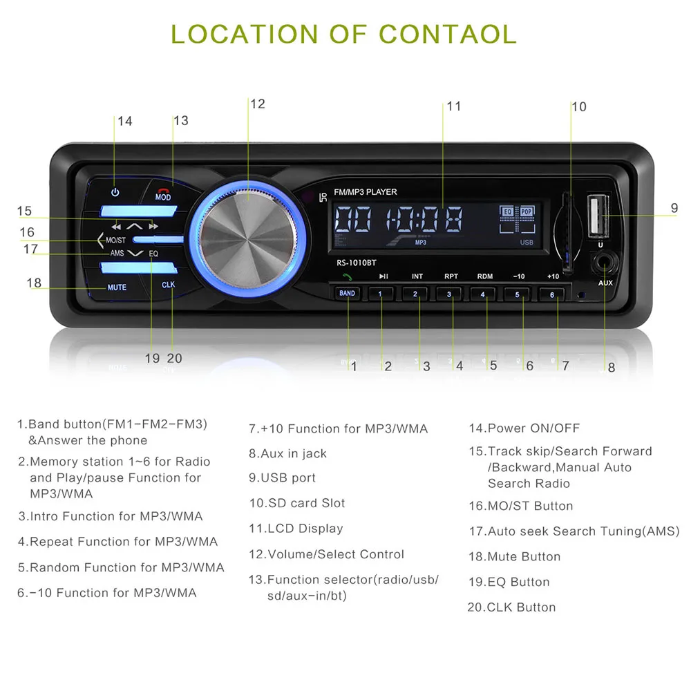 Onever Автомобильный MP3 плеер Bluetooth Авто Радио 60 Вт * 4 Поддержка громкой связи USB/SD/AUX/FM