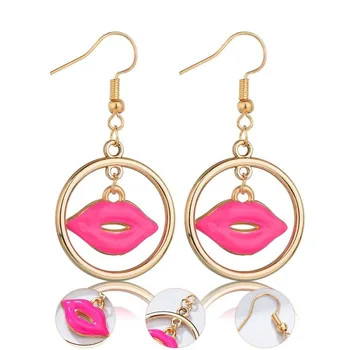 

New Women Gold Fashion Drop Earrings Sexy Kiss Lips Round Earrings Trendy Jewelry Earrings Handmade Earring Wedding Jewelry