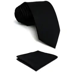 Шелк Черный насыщенный мужской галстук Галстук Комплект Модный свадебный подарок Acceossories X-длинные платок