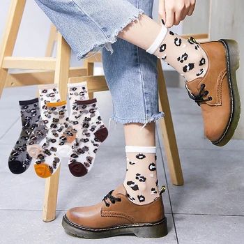 

Clothing Accessories Fashion Breathable Women Popular Leopard Summer Thin Mesh High Quality Girls Hot Sale 1Pair Crystal Socks