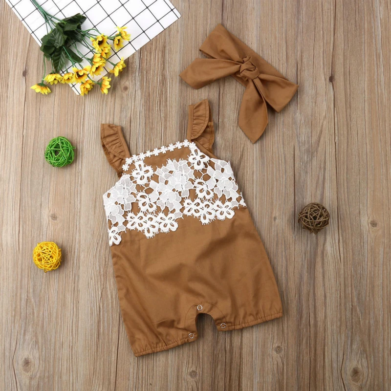 2 قطعة طفلة الملابس أكمام الرباط الزهور طباعة الطفل السروال القصير بذلة + عقال الصيف مولود جديد الملابس عارضة وتتسابق