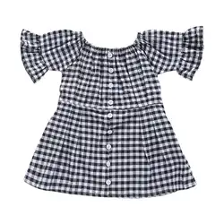 Клетчатое платье на одно плечо для маленьких девочек, Летнее мини-платье с расклешенными рукавами и бантом, повседневная одежда, летнее