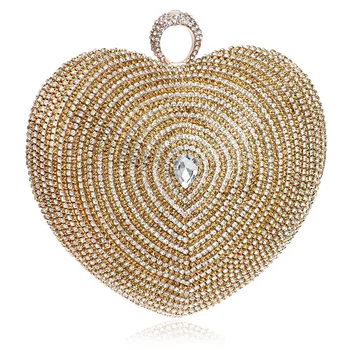 

Valentine's Day Girlfriend Gift Heart Clutch Bag Finger Ring Diamonds Rhinestones Evening Bags Small Lady Chain Handbags YM1075