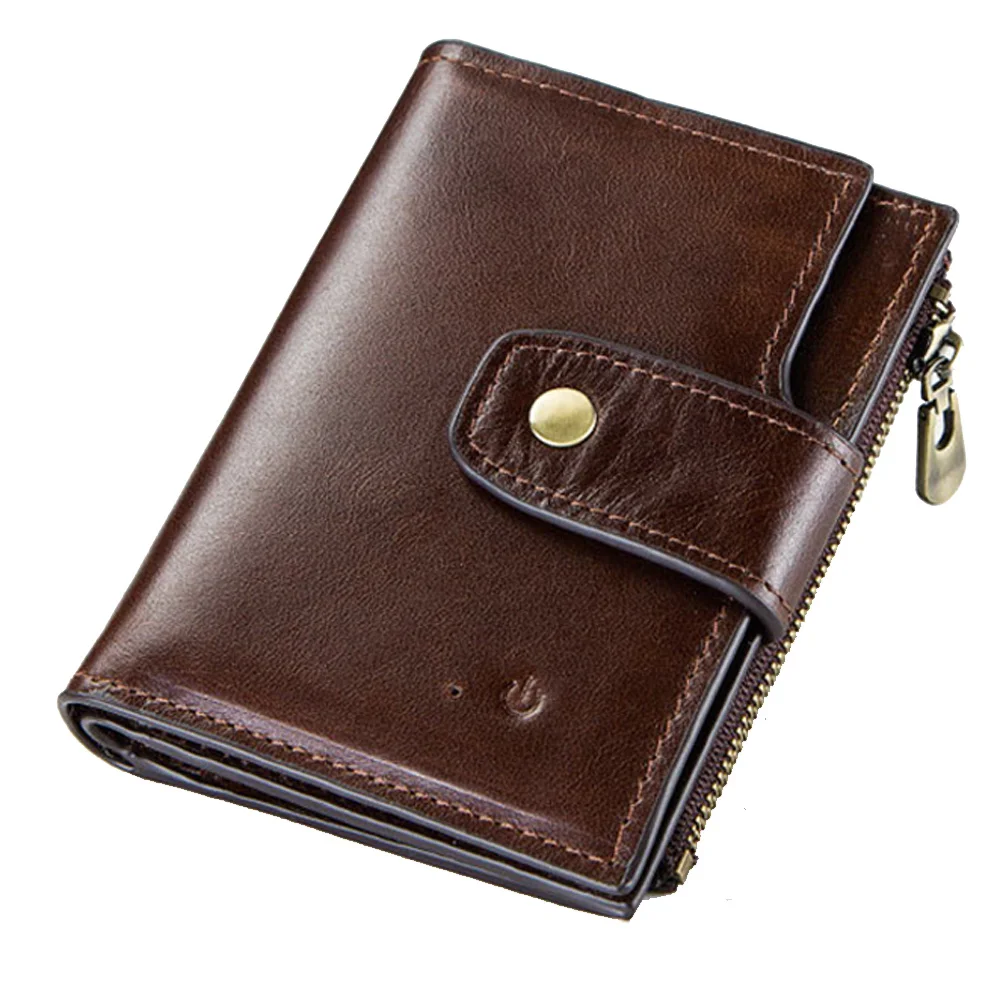 

Men Alarm Foldable Card Slots Hasp GPS Locator Zipper Faux Leather USB Interface Coin Purse Bluetooth Anti-theft Smart Wallet
