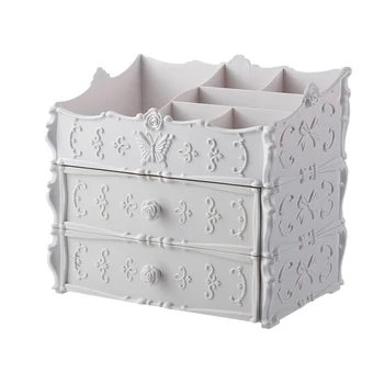 

HIPSTEEN Two-Layer Plastic Drawer Cosmetics Storage Organizer Box Durable Bedroom Makeup Storage Container Box Items- White