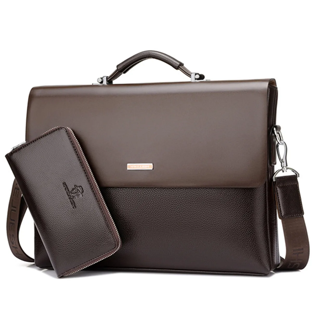 

2019 Fashion Split Leather Men Briefcase laptop Bag Business Bag 2pcs Set Handbag Office Casual Man Tote Shoulder Bags +Wallet