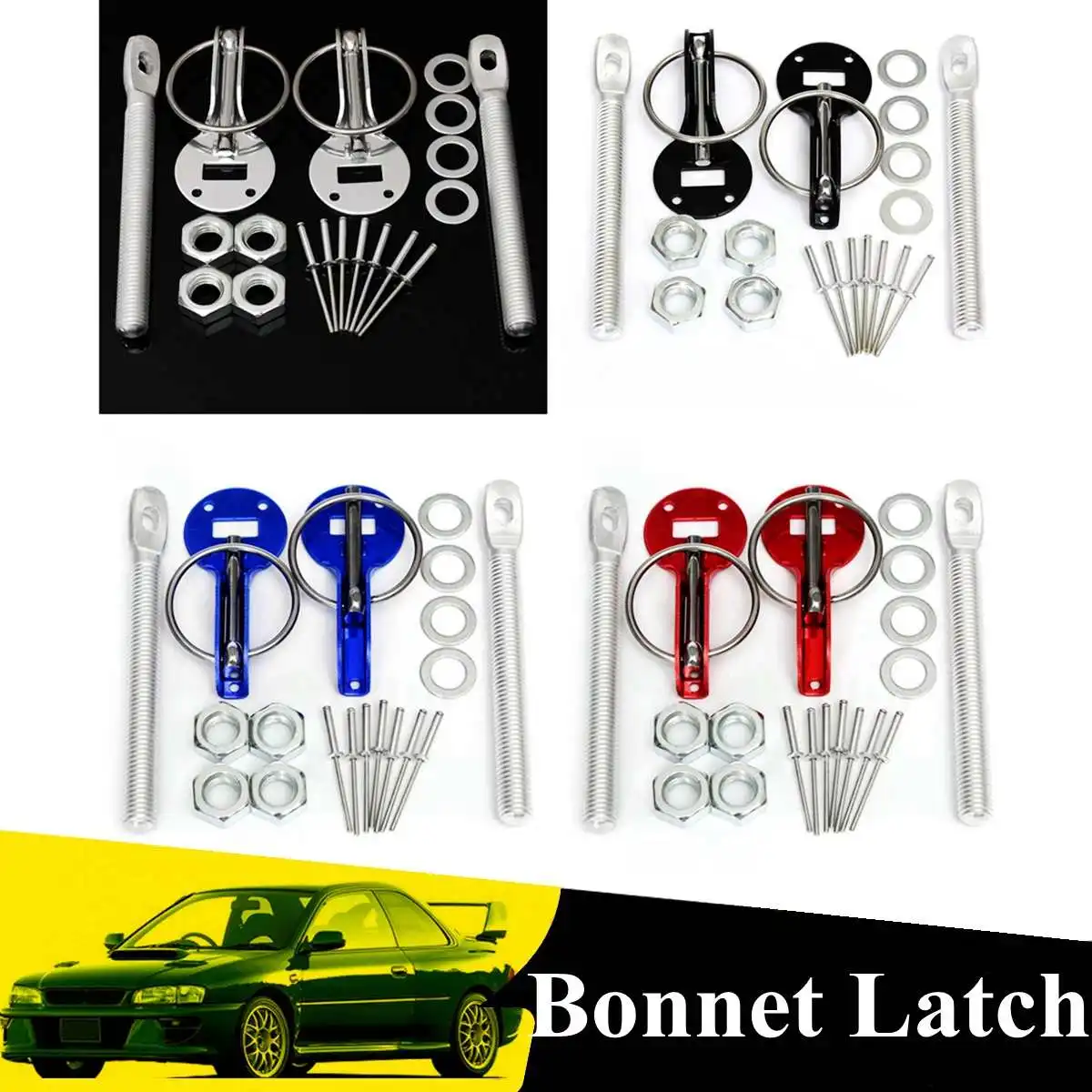 

Universal 4 color Pair Cars Aluminum Alloy Mount Hood Pin Bonnet Lock Kit Automobile Refitting Kit Car Styling Accessaries