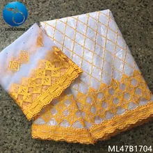 LIULANZHI Базен морская парча ткань хлопок riche getzner хлопок материал с французским кружевом 5+ 2 ярдов/партия африканские ткани ML47B17