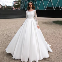 Ashley Carol атласное свадебное платье трапециевидной формы элегантное роскошное свадебное платье с длинным рукавом и шлейфом для принцессы Vestido de Noiva