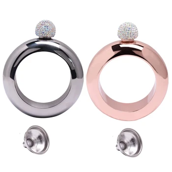 

Pack Of 2 Bangle Bracelet Flask With Rhinestones Lid And Funnel (Silver And Rosegold)