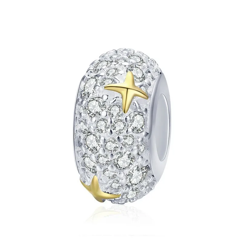 

Authentic 925 Sterling Silver Dazzling Star Spacer Beads Clear CZ Charms Fit Pandora Bracelet DIY Jewelry Making SCC979