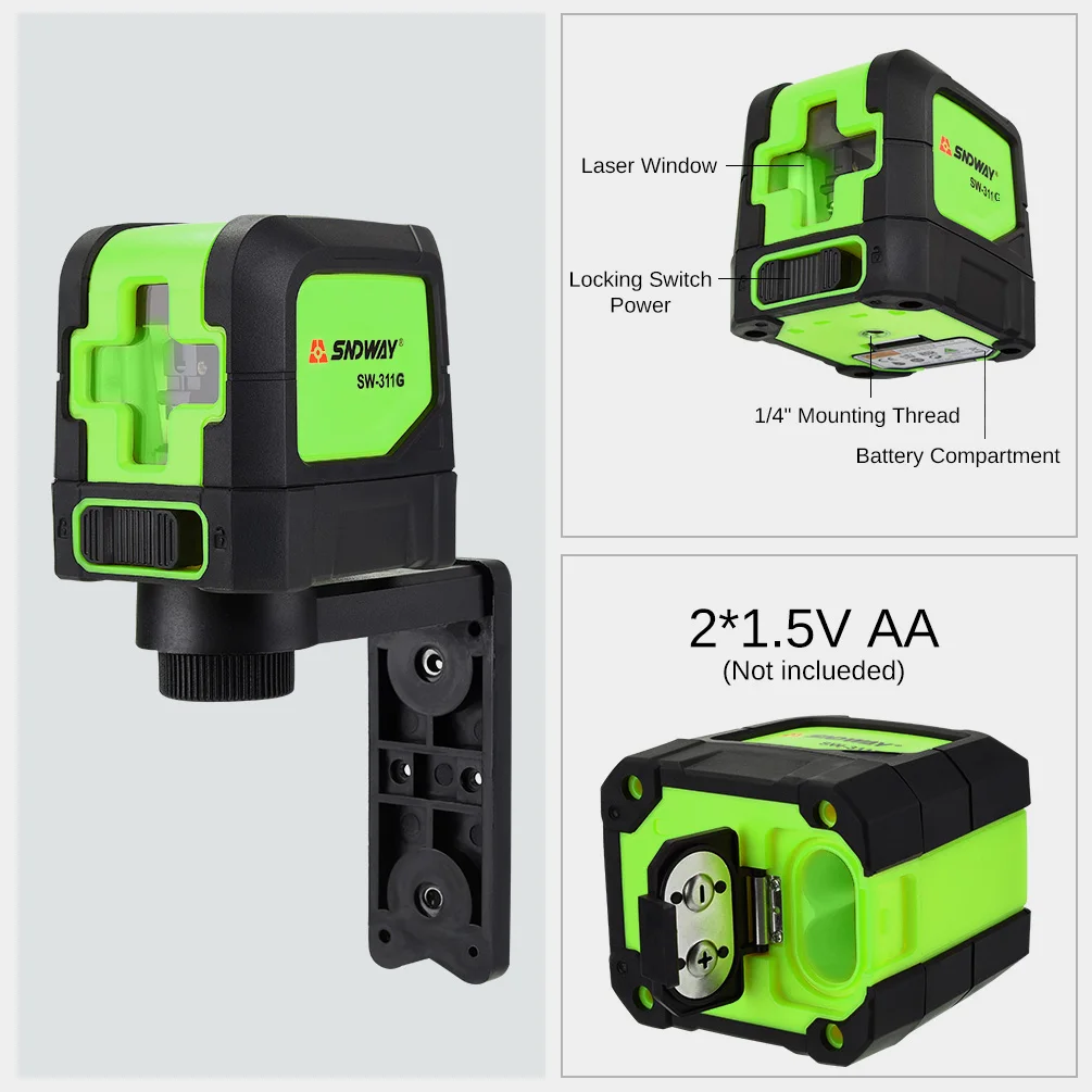 

Sndway 2 Lines Self leveling Laser Level Green Red Vertical Horizontal Cross laser Level Construction Tools