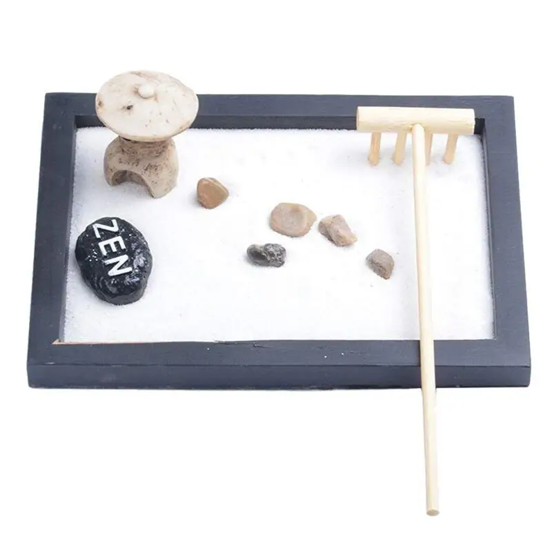

Japanese Karesansui Mini Zen Table Garden With Rattle Pebbles And Sand Decoration Home Office - 15x11x1cm
