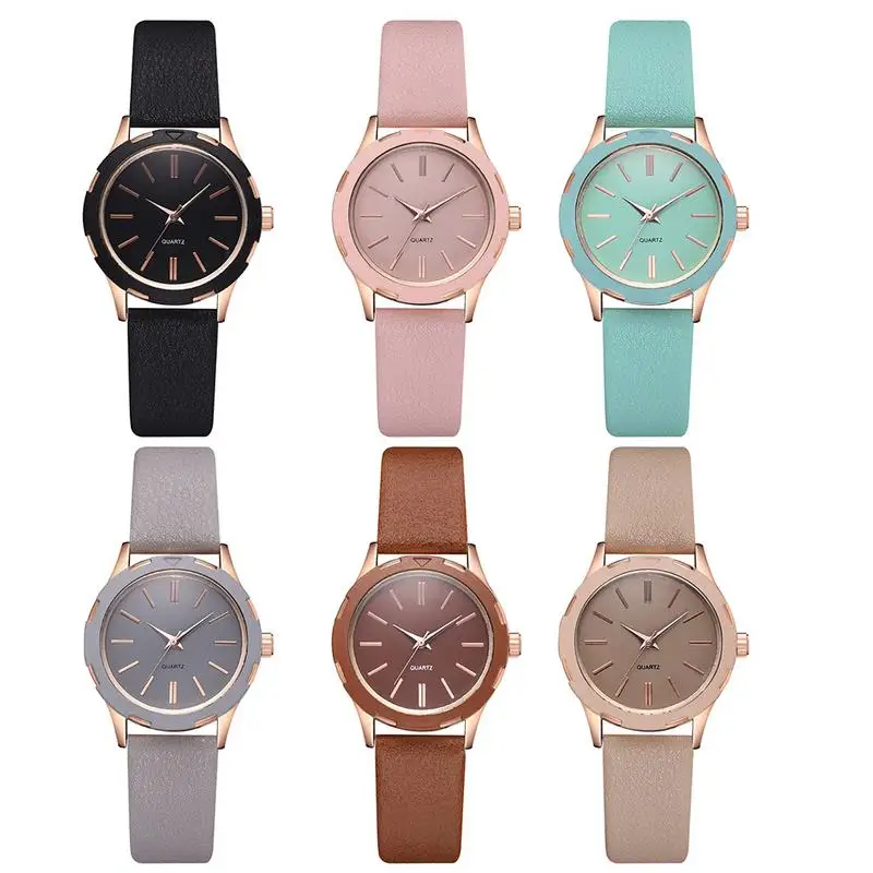 

New Women's Watch PU Fashion Simple Casual Rose Gold Pointer Scale Watch Women's Bracelet Quartz Wrist Wear Resistant Watches