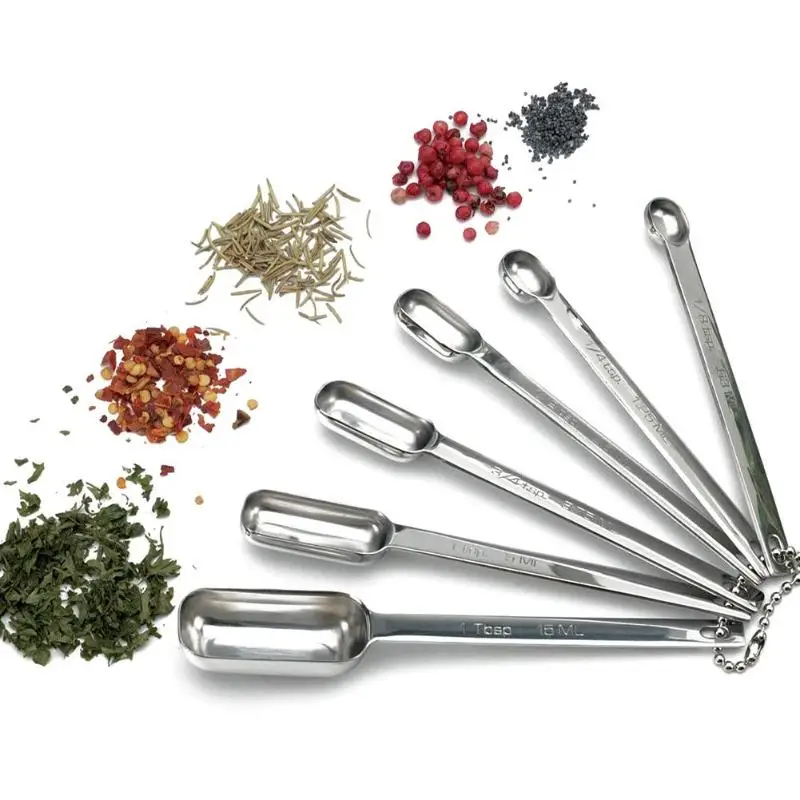 Stainless Steel 6pcs Measuring Spoons Narrow Long Handle Baking Scale