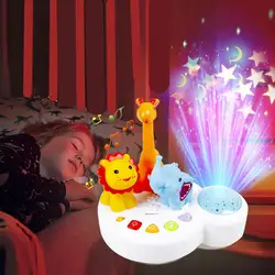 Светодиодный сна светящиеся игрушечные лошадки музыка животных парка с изображением слона, Льва жирафа красочные Звездный проекционный