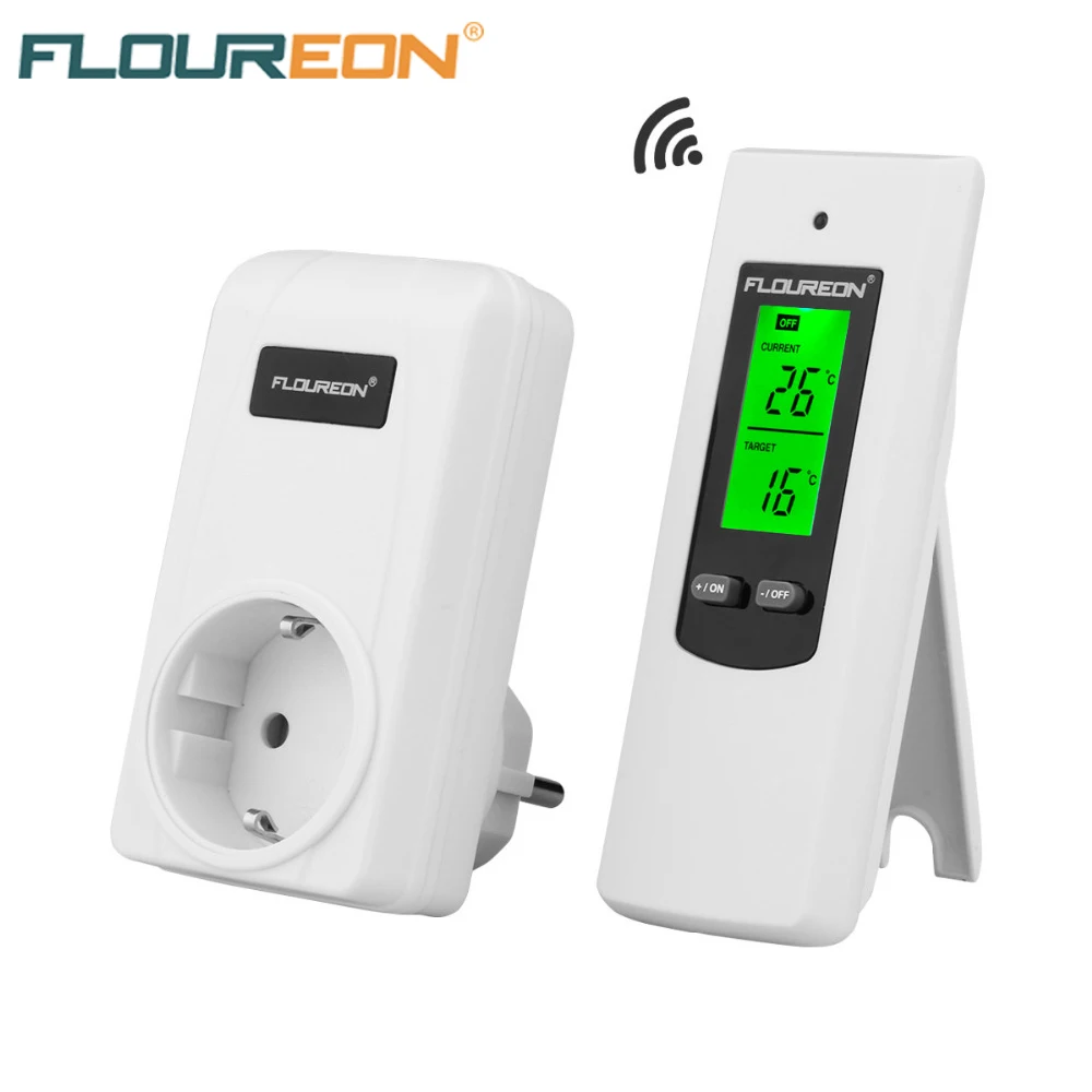 

Floureon Wireless Thermostat RF EU Plug Temperature Controller Socket LCD Display with Green Backlight Thermoregulator