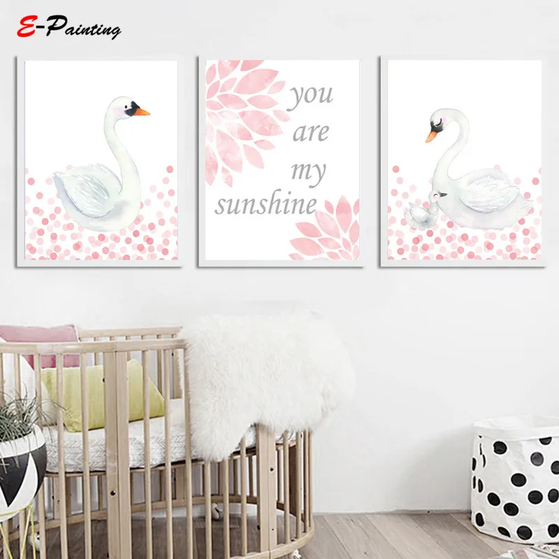 Modern Swan Wall Art Print Baby Girl Nursery Decor Pink ...