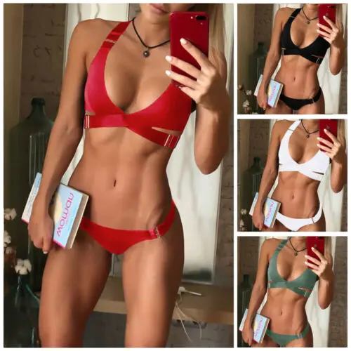 

2019 Fashion sexy lady Women Push-up Padded Bra tie Bandage Bikini Set Swimsuit Triangle Swimwear Bathing solid 4 color