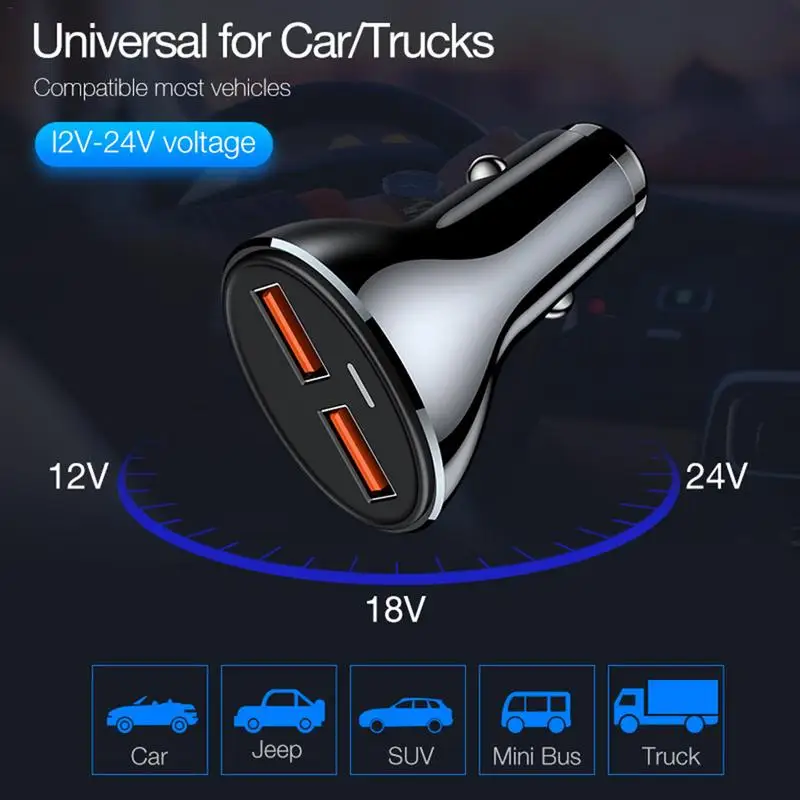 Car USB Charger Quick Charge 3.1A Mobile Phone Charger 2 Port USB Fast Car Charger For IPhone Samsung Tablet Car Charger