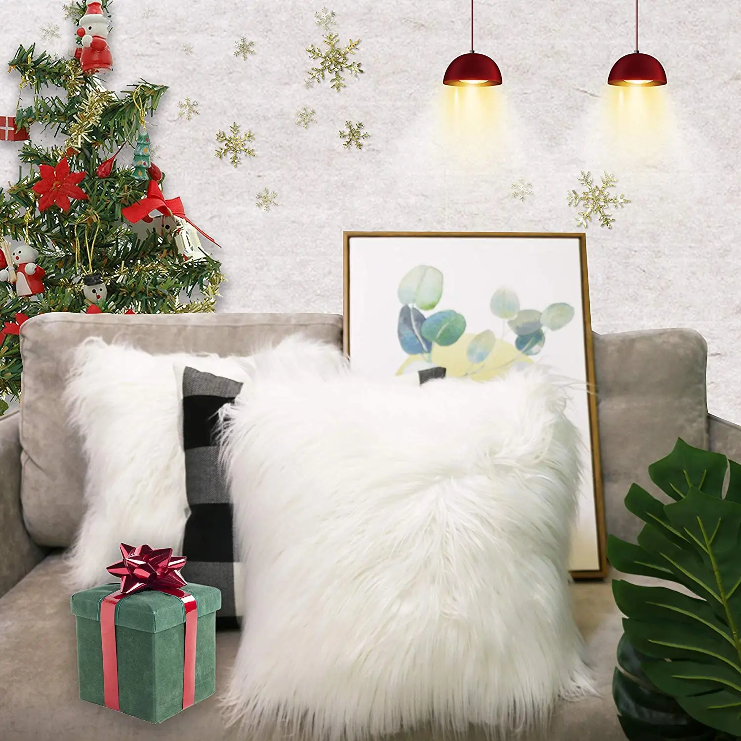 

45*45 Luxury White Faux Fur Throw Pillow Case Waist Throw Pillow Case Cushion Cover for Home Bedroom Decor Christmas Decorative
