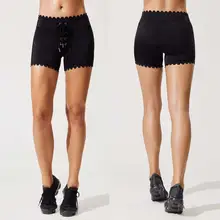 Для женщин Мода высокая эластичная талия выше Йога, фитнес Drawstring колено твердые Йога черные, на шнурке шорты для