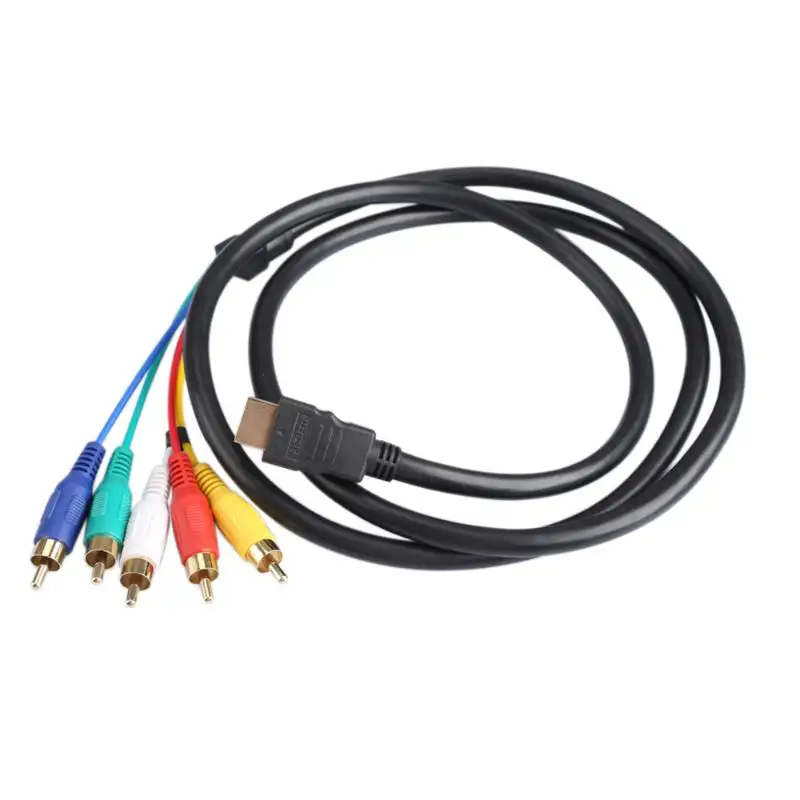 1.5m 5Ft HDMI to 5RCA 5-RCA Audio Video AV Component Cord Gold Plated Audio Video 5FT Cable Adapter HDMI Male Cable to 5-RCA