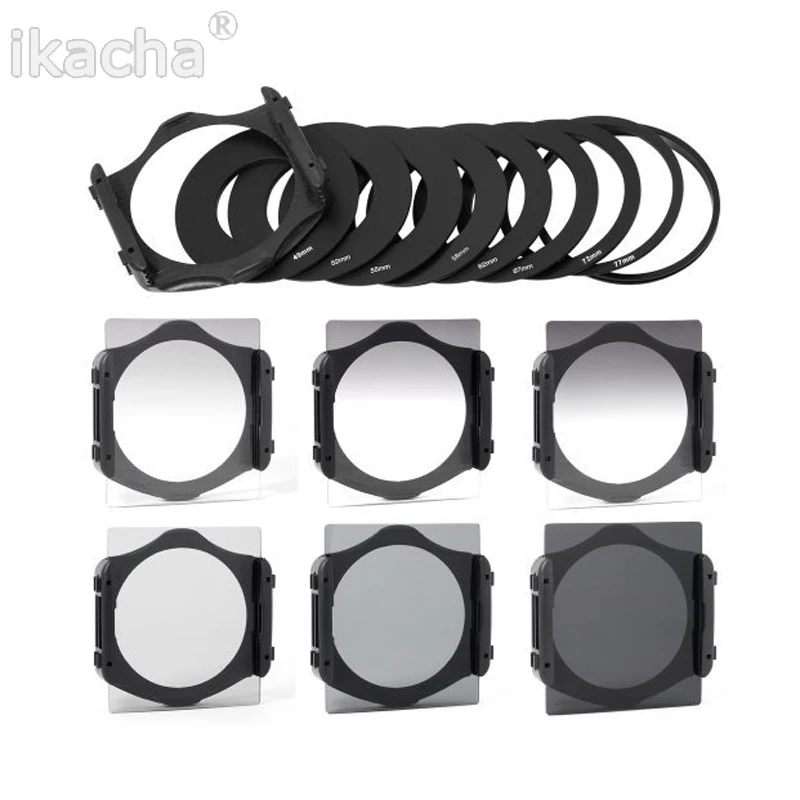 

49 52 55 58 62 67 72 77 82mm Metal Adapter Ring Full Gradually ND2 ND4 ND8 Bag Square Filter for Cokin P Series Filter Set