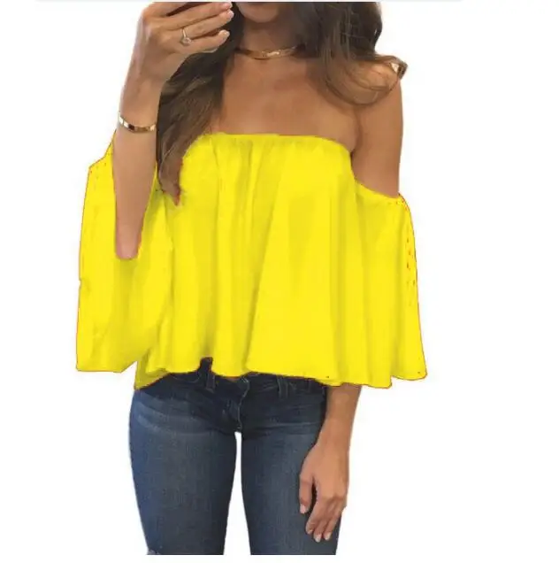 

t Shirt Slash Neck Off Shoulder Women Solid Candy Colors Tops Female t-shirt