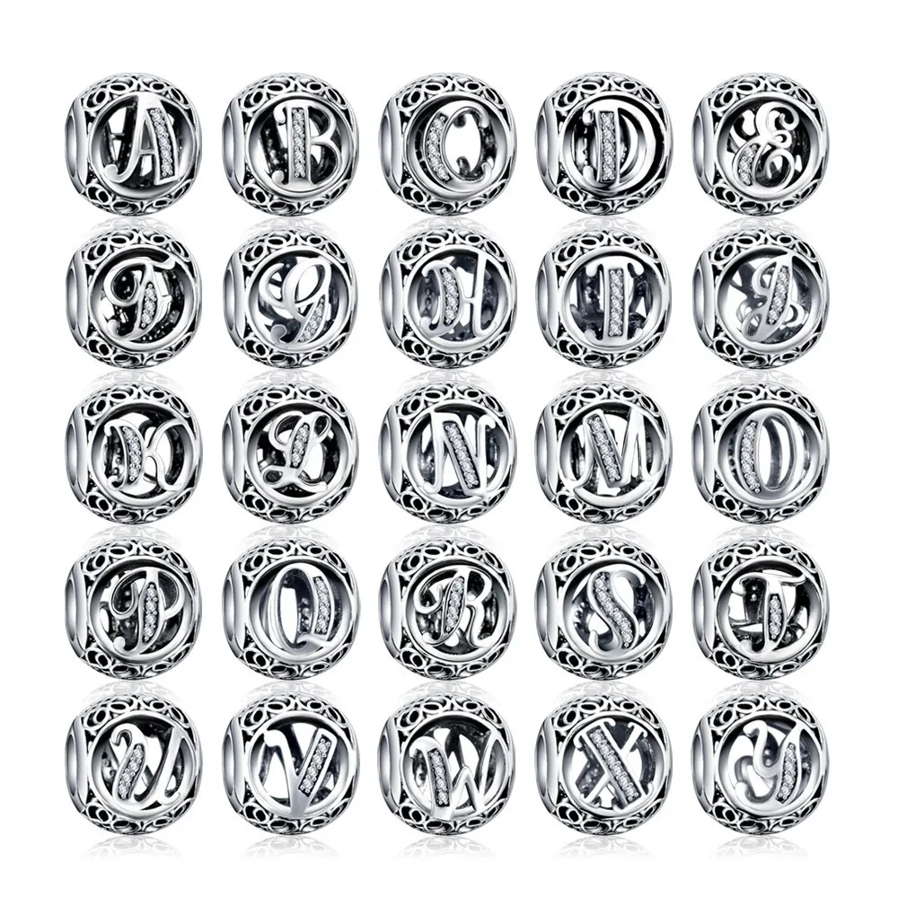 

Dropshipping Alphabet Letter A-Z 925 Silver Jewelry Charms Beads Fit Original Pandora Bracelet DIY Charms For Jewelry Making