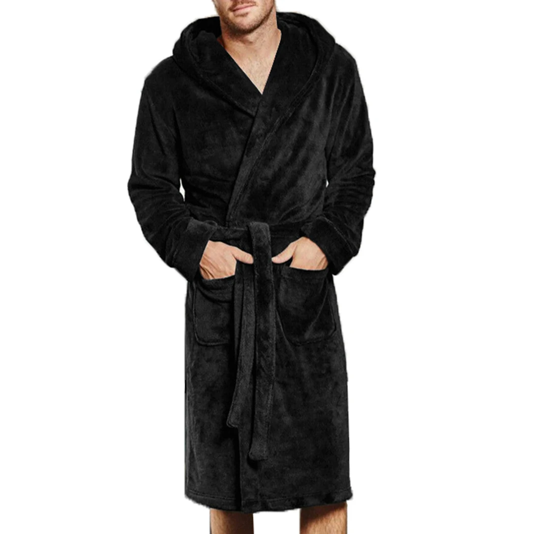 New Winter Bathrobe Men Warm Soft Flannel Towel Fleece Long Plus Size ...