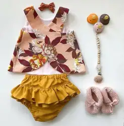 Нам летом новорожденных цветочный для маленьких девочек платье с топом комплект из 2 предметов одежды комплект из 2 предметов От 0 до 3 лет